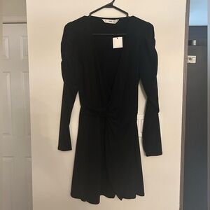 Black Long Sleeve Wrap Dress